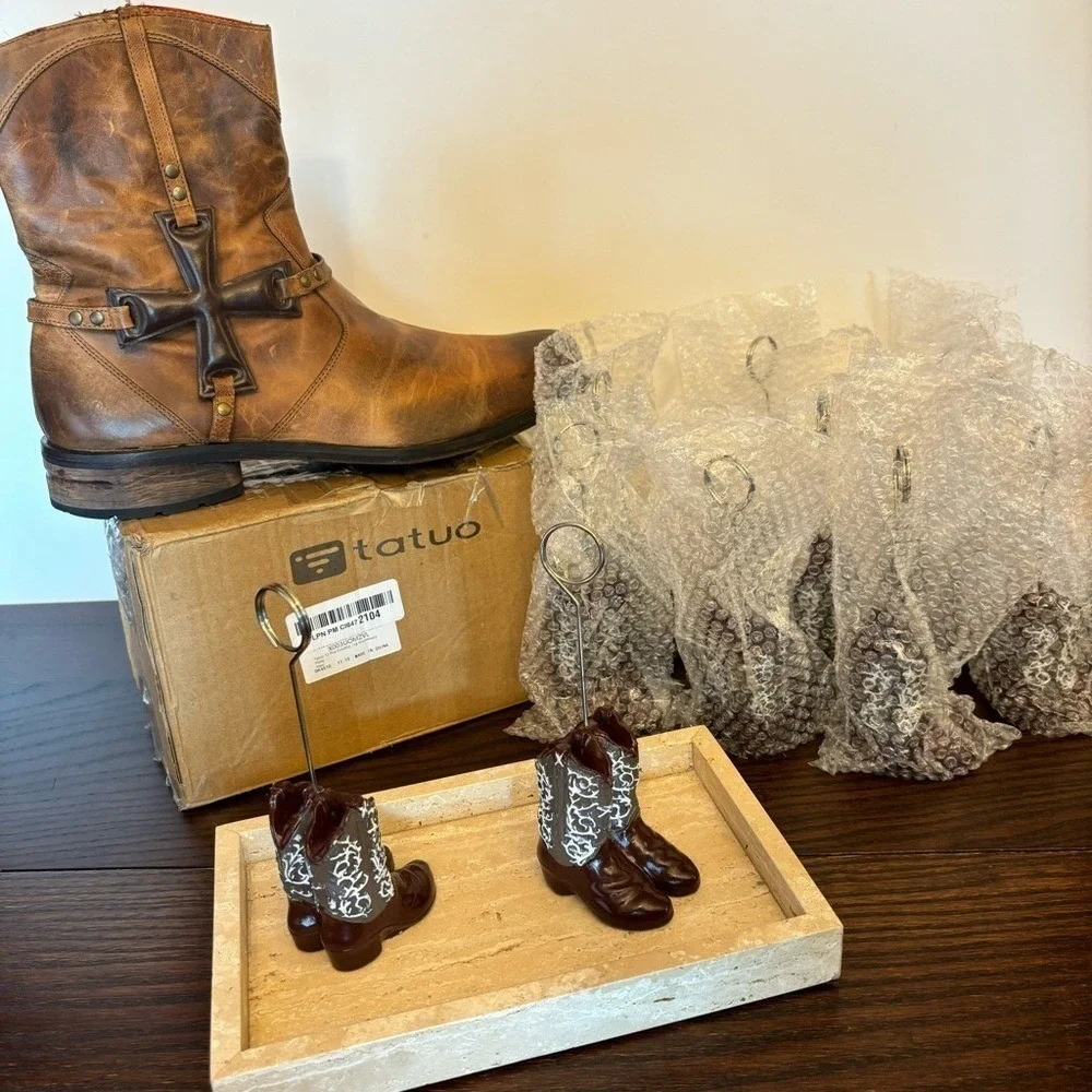 Tatuo 10 Brown Cowboy Boots Table No. Card Holders Weddings Parties Auctions NIB